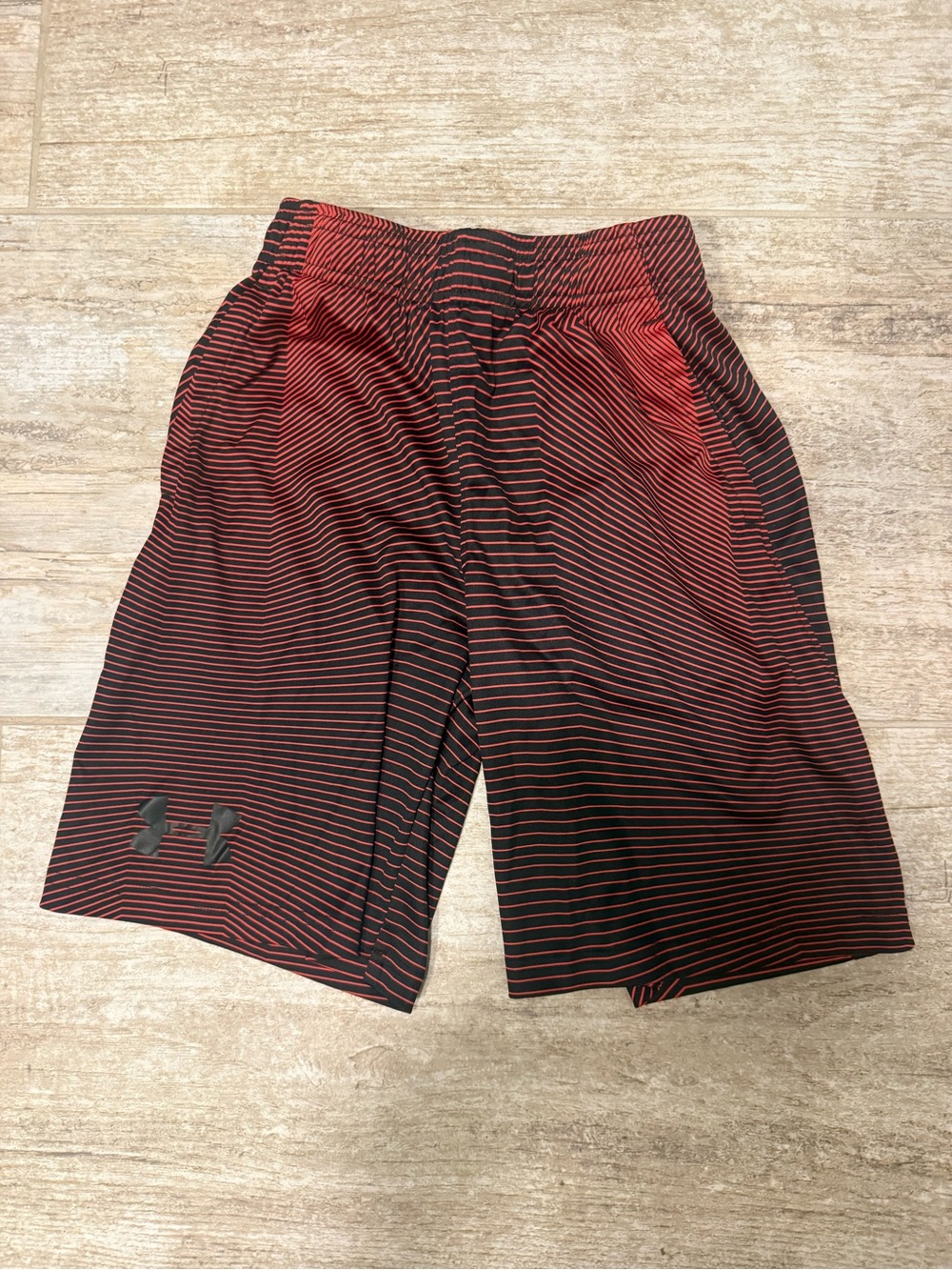 Under Armour Red & Black Striped Athletic Shorts